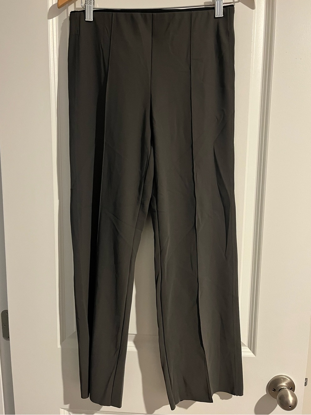 ATHLETA cropped straight leg athletic pants flat front stretch green gray sz S